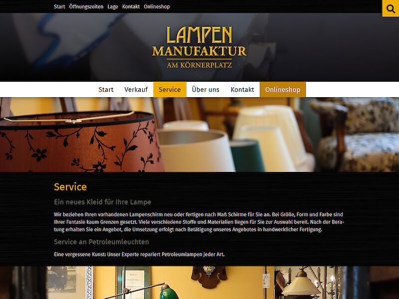 Screenshot Website LAMPEN Manufaktur